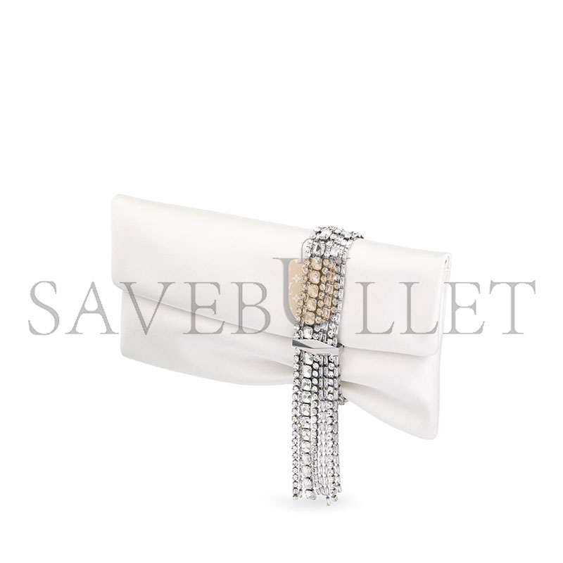 JIMMY CHOO ZANDRA IVORY SATIN CRYSTAL CLUTCH BAG ZANDRADUR0C3537 (30*15.5*2.5cm)